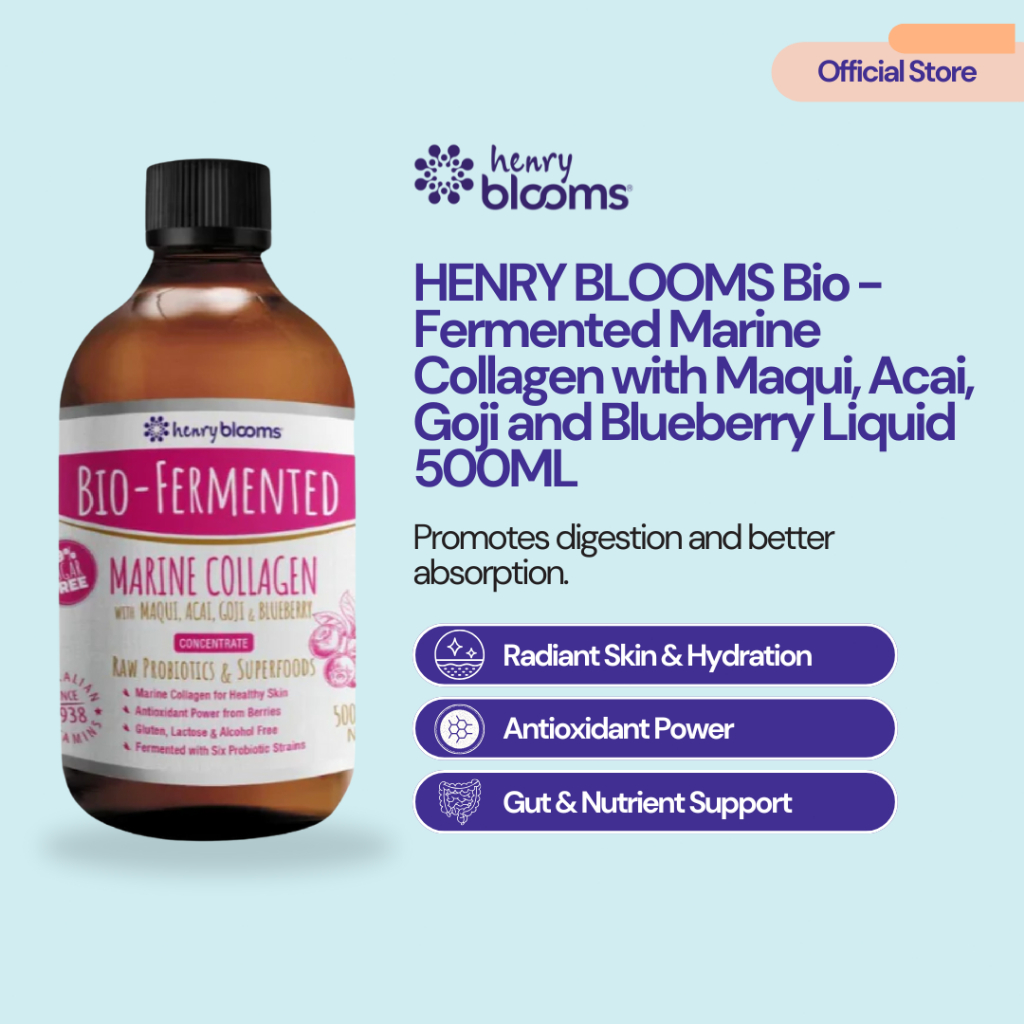 Henry Blooms Bio-Fermented Marine Collagen with Maqui, Acai, Goji and Blueberry Liquid (500ml)