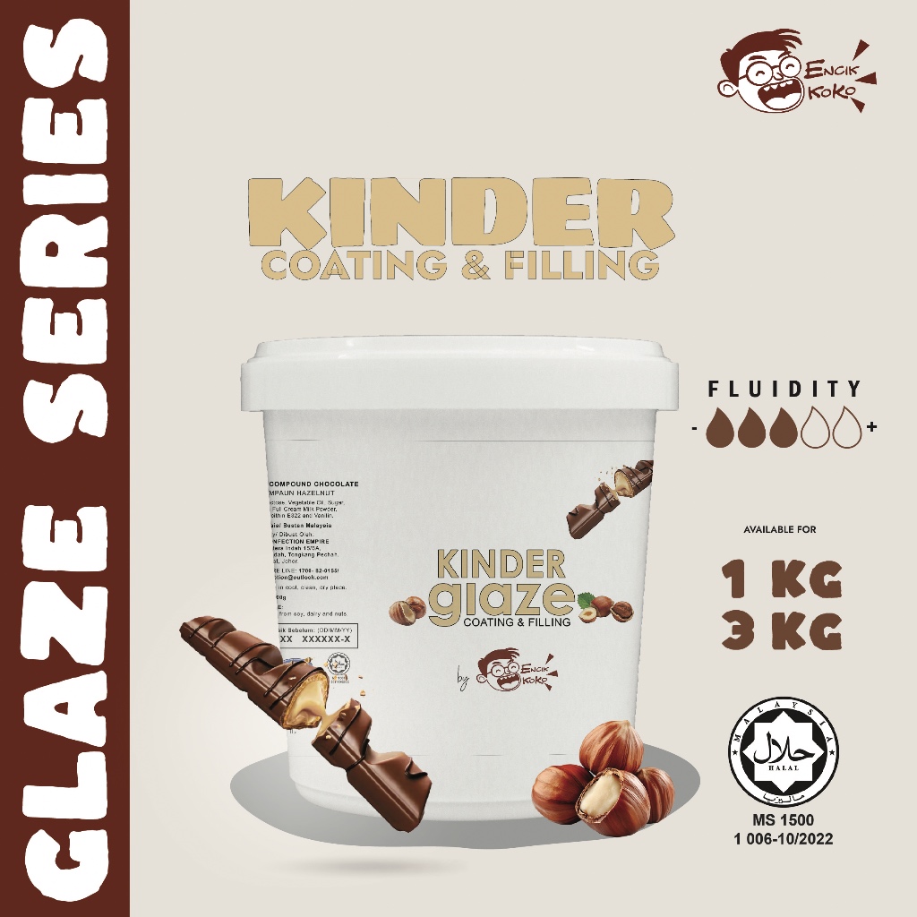 KINDER-ELLA BOENO GLAZE CHOCOLATE / LESS SWEET TOPPING / DESSERT DECORATION / FILLING (1KG/3KG)