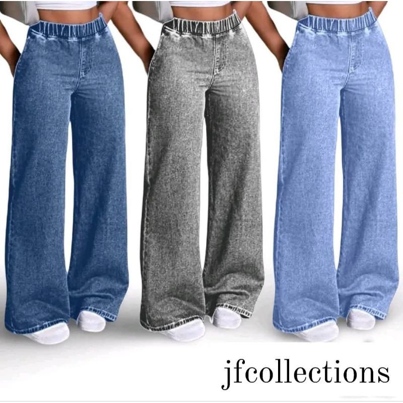 BAGGY  ELASTIC WIDE LEG (pingang gettah) kain gettah denim jeans (PLUS SIZE BOLEH)  26(XS) to 46(7XL)