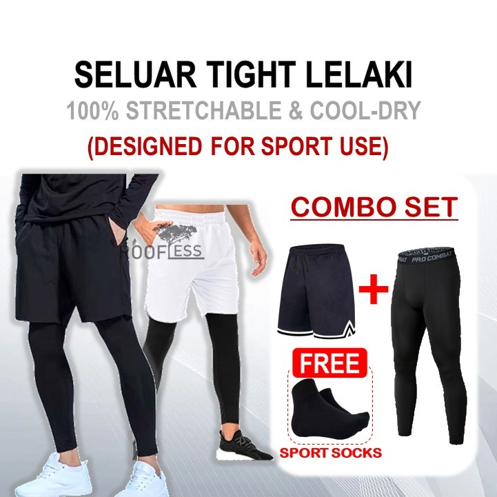 ROOFLESS Running Pants Men Seluar Tight Lelaki Seluar Tight Putih Pro Combat Tight Pant Man Seluar Running Lelaki