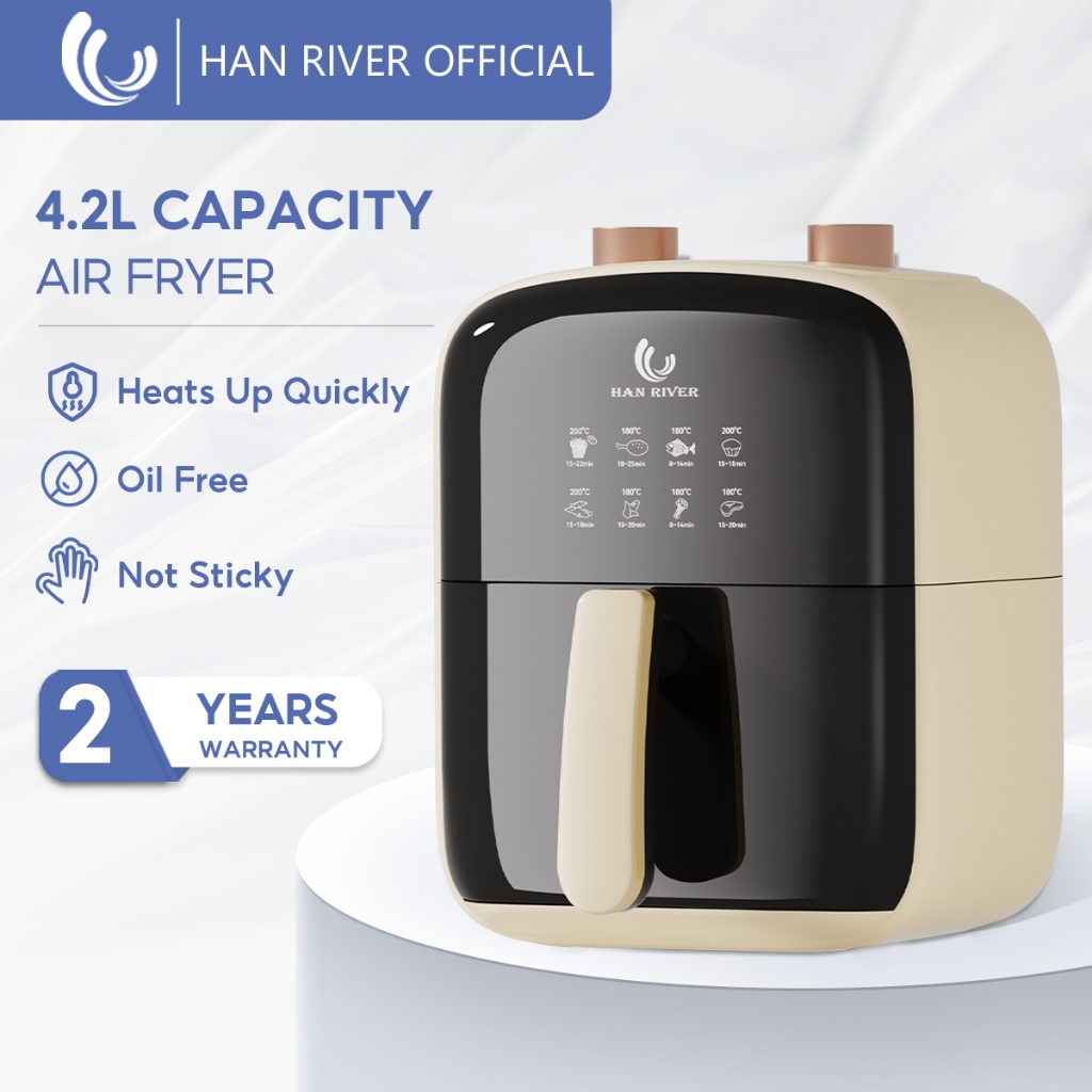 HAN RIVER Air Fryer 4.2L Non-Stick Coating Oil Free Smokeless Multifunctional Cooking 800W HRAF03WT