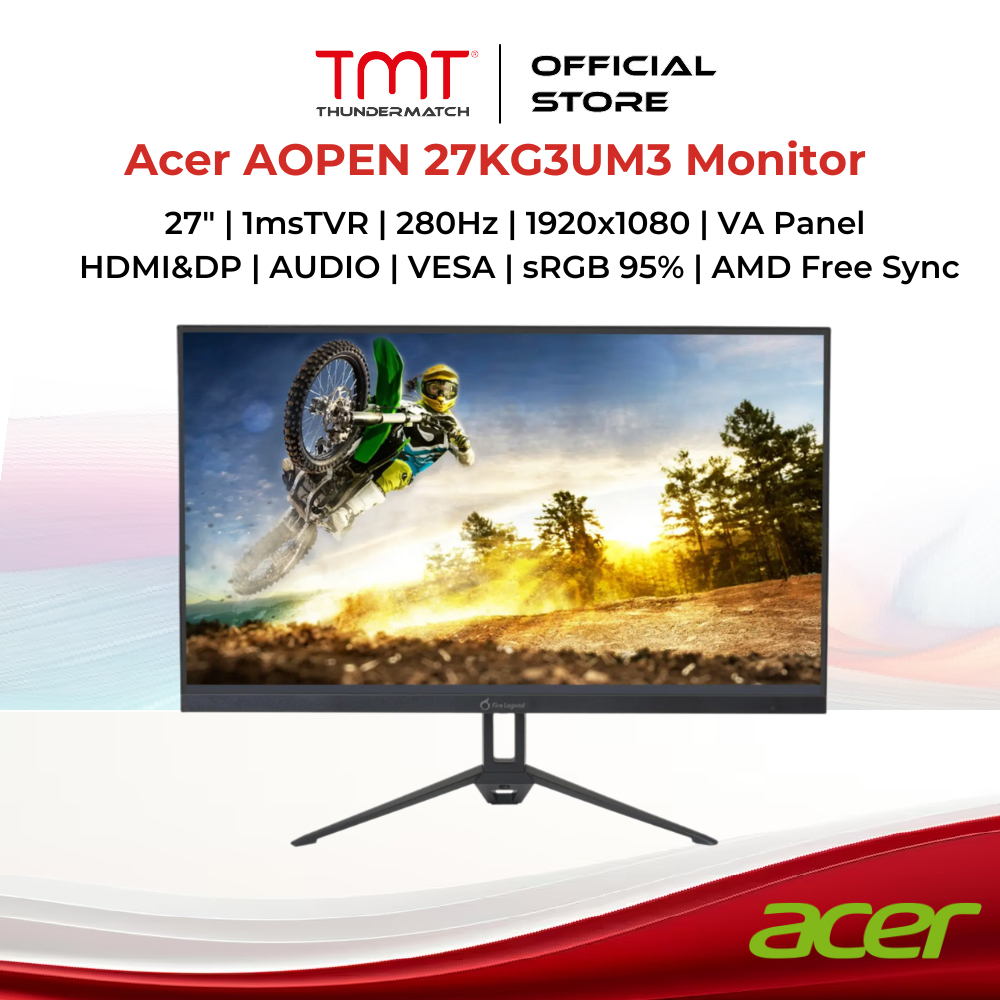 Acer AOPEN 27KG3UM3 27" Monitor | 1msTVR | 280Hz | 1920x1080 | VA Panel | HDMI&DP | AUDIO | VESA | s