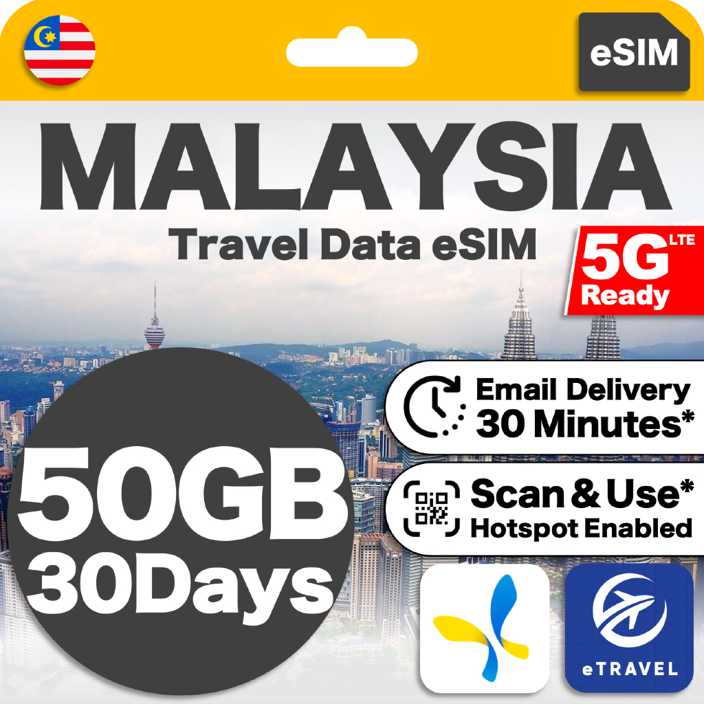 eSIM Malaysia 5G CelcomDigi Unlimited Data | eTravel Johor KL Malacca Penang Sabah Sarawak etc