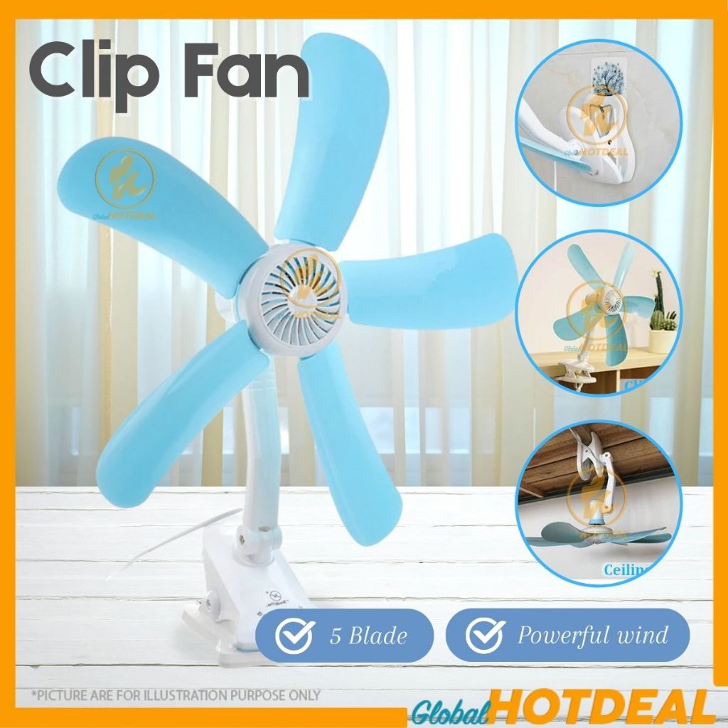 Fan 5 Blade Clip Fan Kipas Angin Bed Electric Fan Kipas Meja Wall Mounted 风扇 Portable Fan Kipas Dinding 站立式 風扇 Mini