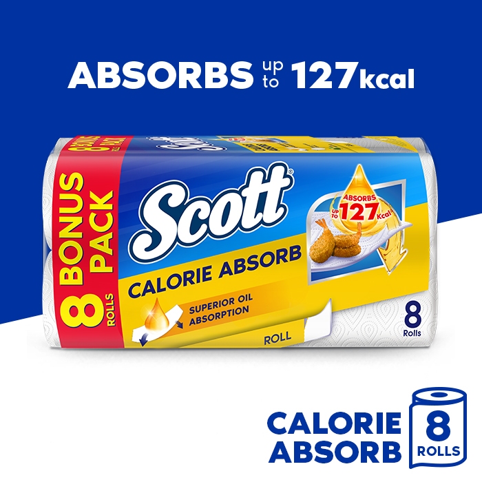 Scott Calorie Absorb Kitchen Towel - Superior Oil Absorption Kitchen Tissue Kitchen Roll 8 Rolls