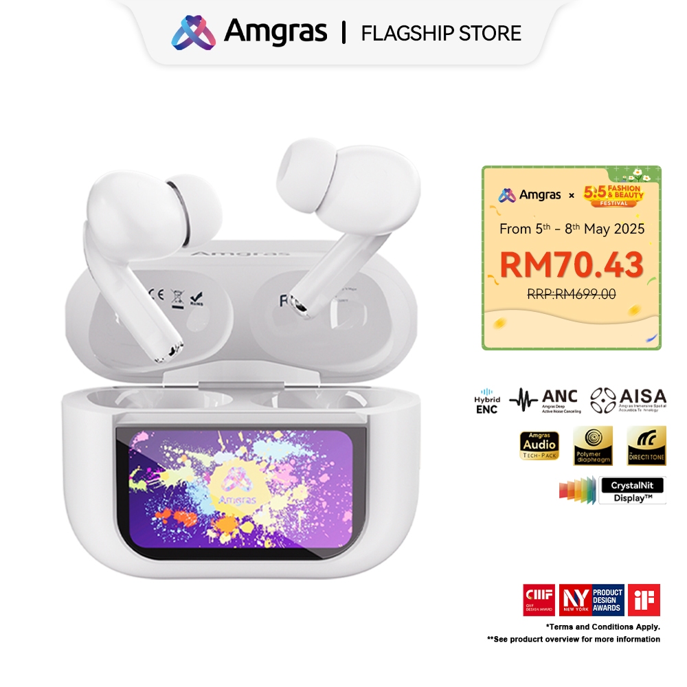 Amgras Eternity Ⅳ Major Smart Screen earphone Bluetooth Wireless Earbud EQ adjustment Spatial Audio ANC Transparent Mode