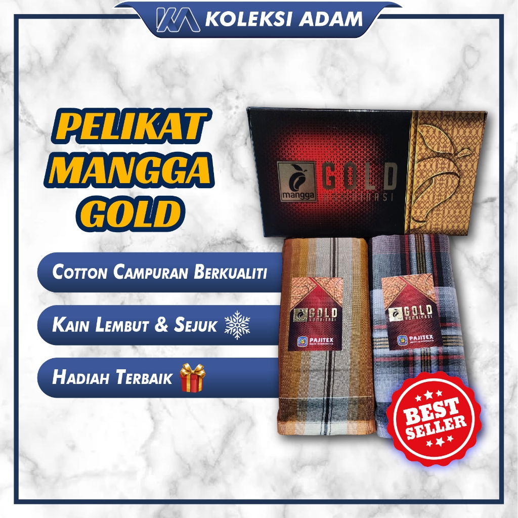 Kain Pelikat Mangga Gold Kombinasi Siap Jahit / Kualiti Premium / Saiz Standard Dewasa / Sarung Lelaki / Pelikat Dewasa