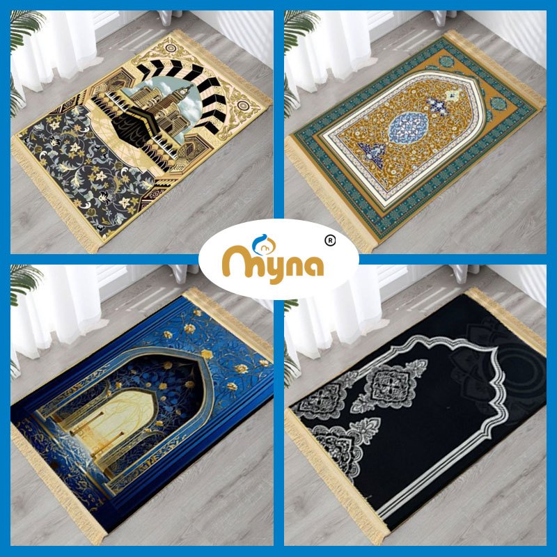 Myna | 35 x 60cm Mini Travel Plush Turkish Prayer Crystal Velvet Mat Rugs Sajadah Gebu Carpet 地毯