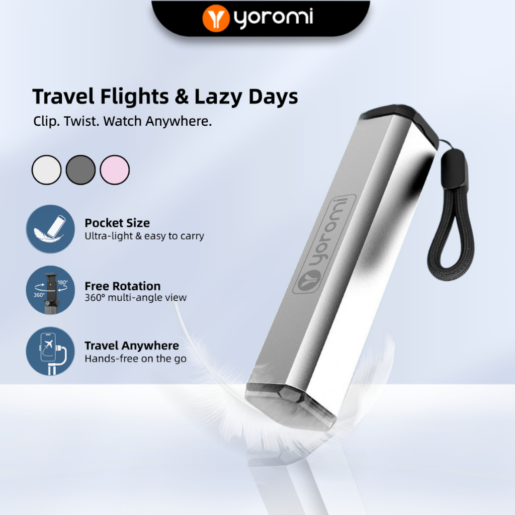 YOROMI Portable Travel Phone Holder Clip-on Stand 360° Adjustable for Table Airplane Seat Shelf 025