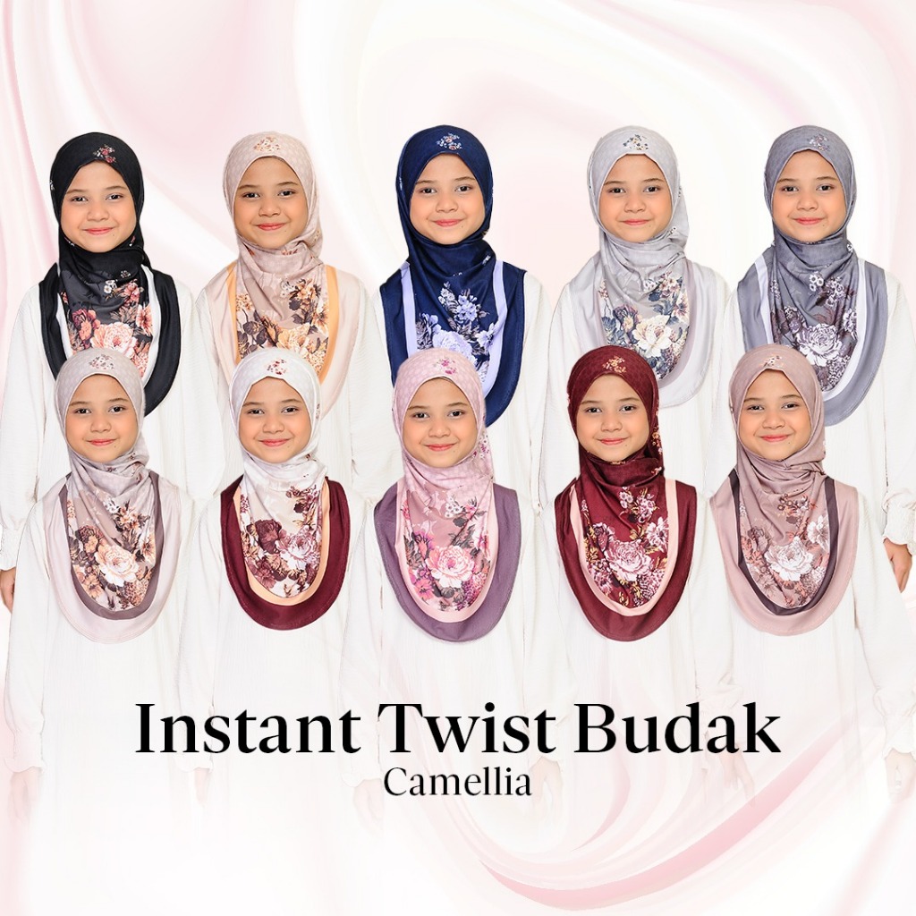 mariyam2020 Tudung Instant Camellia Budak  Corak/Printed 7 - 10 Tahun (FREESIZE) 100% MOSSCREPE