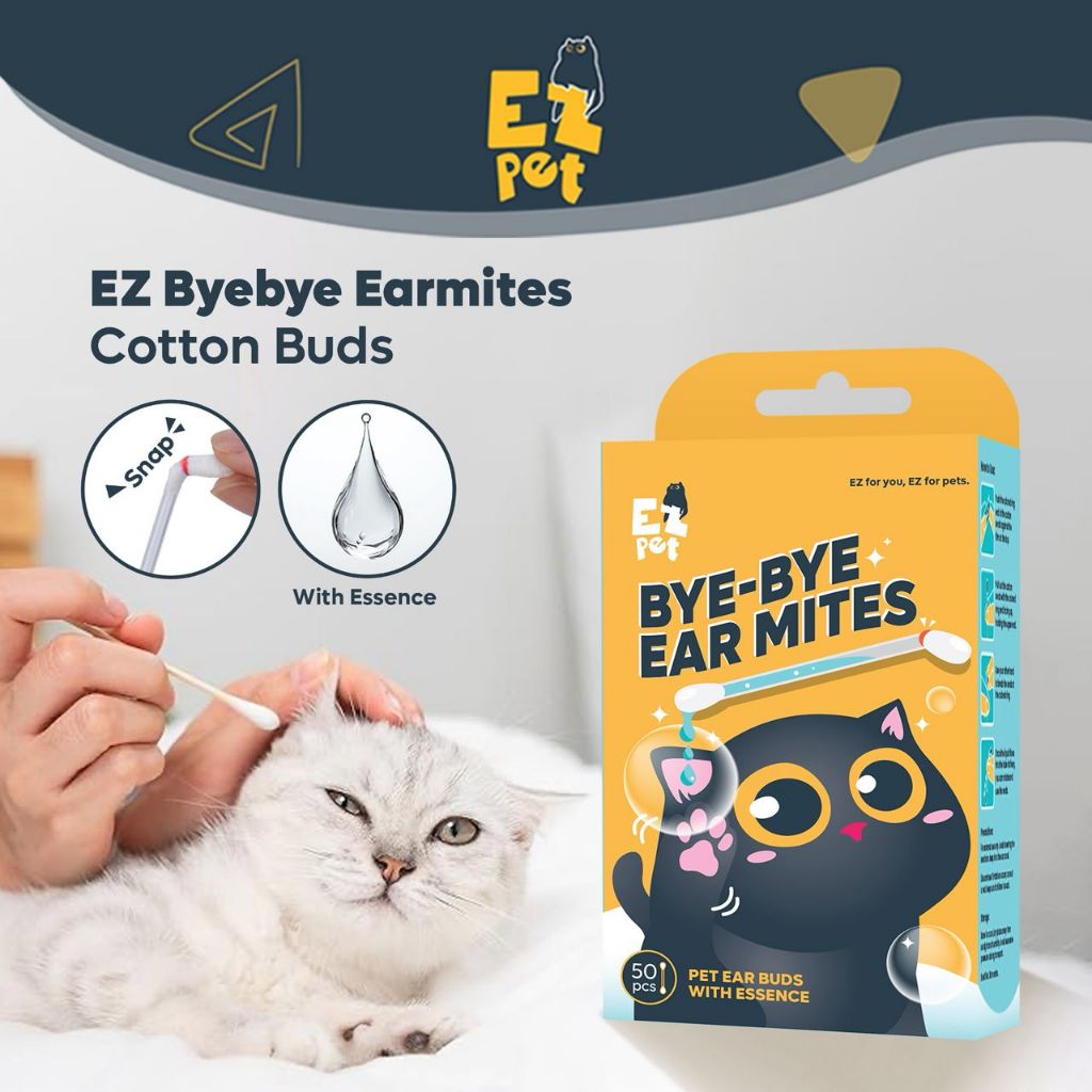 EZPET【EZ Bye-Bye Ear Mites Pet Ear Cleaning Buds 50pcs】CatDog Ear Cleaner Essence Oil Cotton Swab Pet Ear Care宠物清洁棉棒