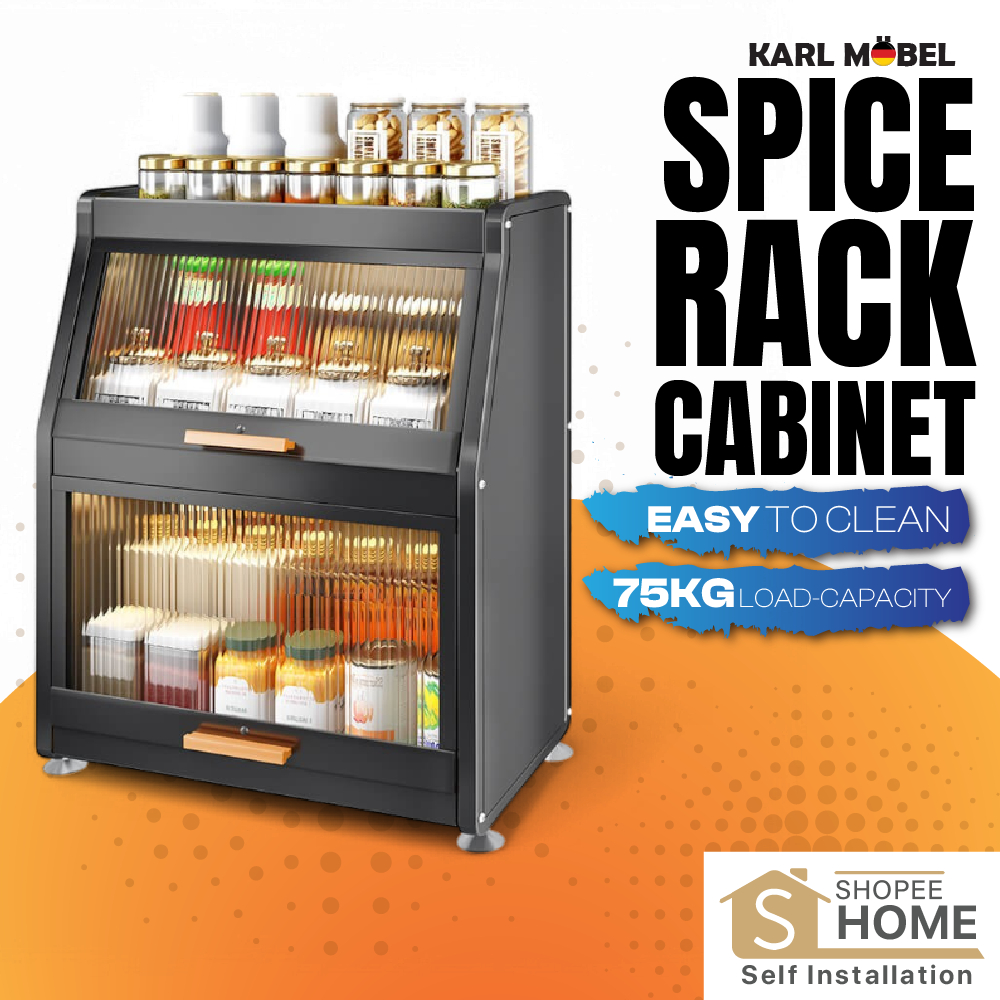 Rak Rempah Bertutup Dish Cabinet Kitchen Organizer Spice Rack Seasoning Dish Rack Storage Cabinet kabinet Rak Pinggan