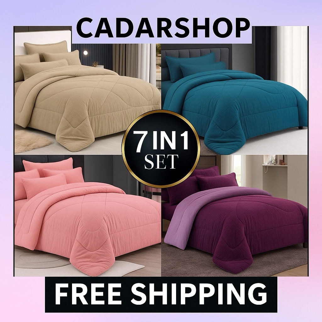 KING QUEEN "PROYU" 100% COTTON 7 IN 1 HOTEL STYLE (1200 thread count)CADAR Fitted Bedsheet WithComforter (cmforter covr)