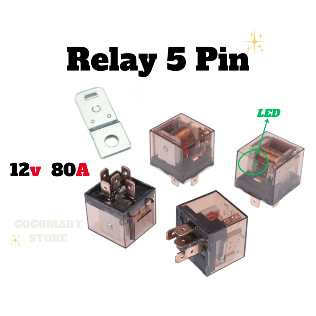 5 Pin Relay With LED Light 12v 80A Pure Copper Transparent Waterproof Horn Headlamp Kereta Car