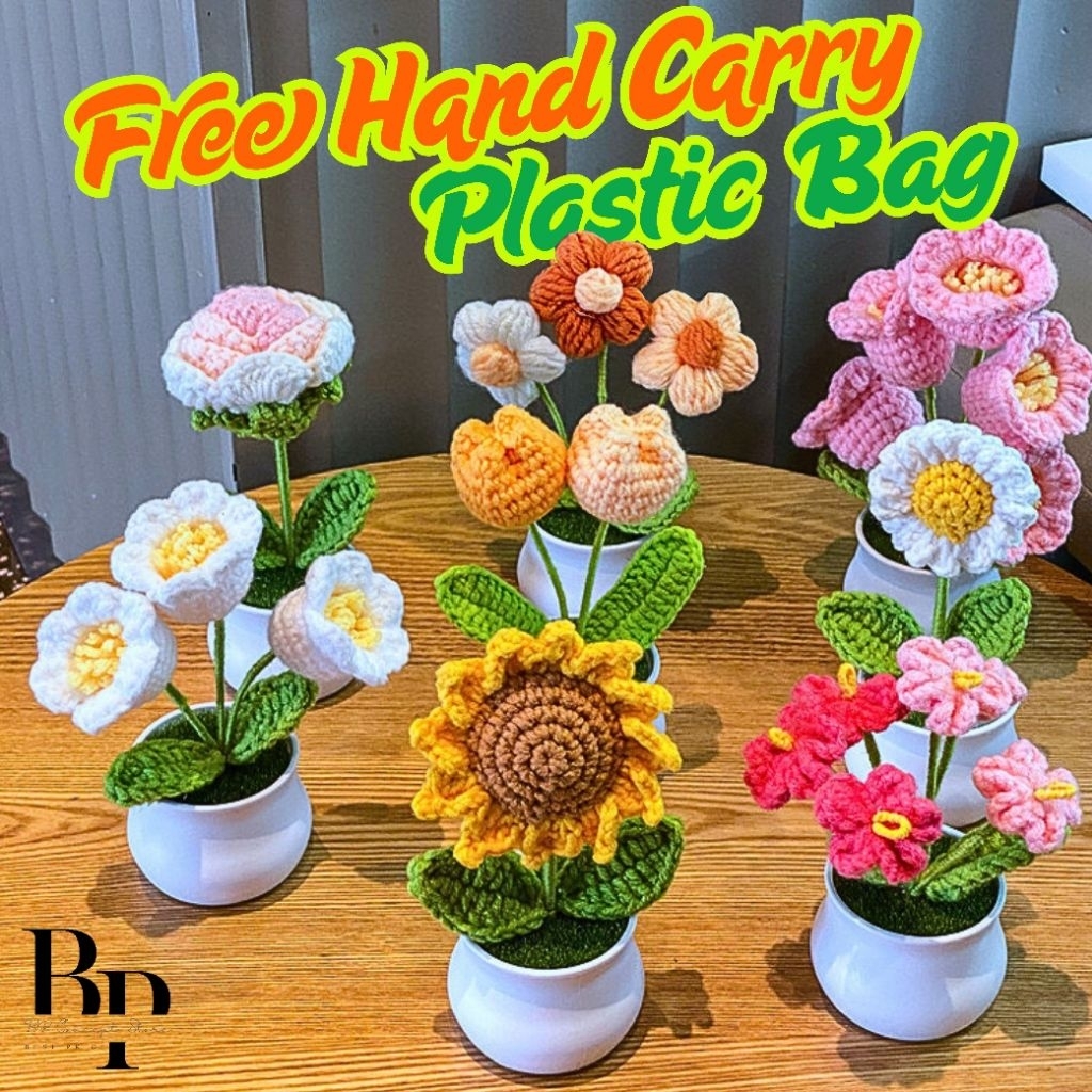 【Local Delivery】INS Crochet flowers pot Knitting Flower Pot Hand Woven Mother's Day Teachers’ Day Gift desktop ornament