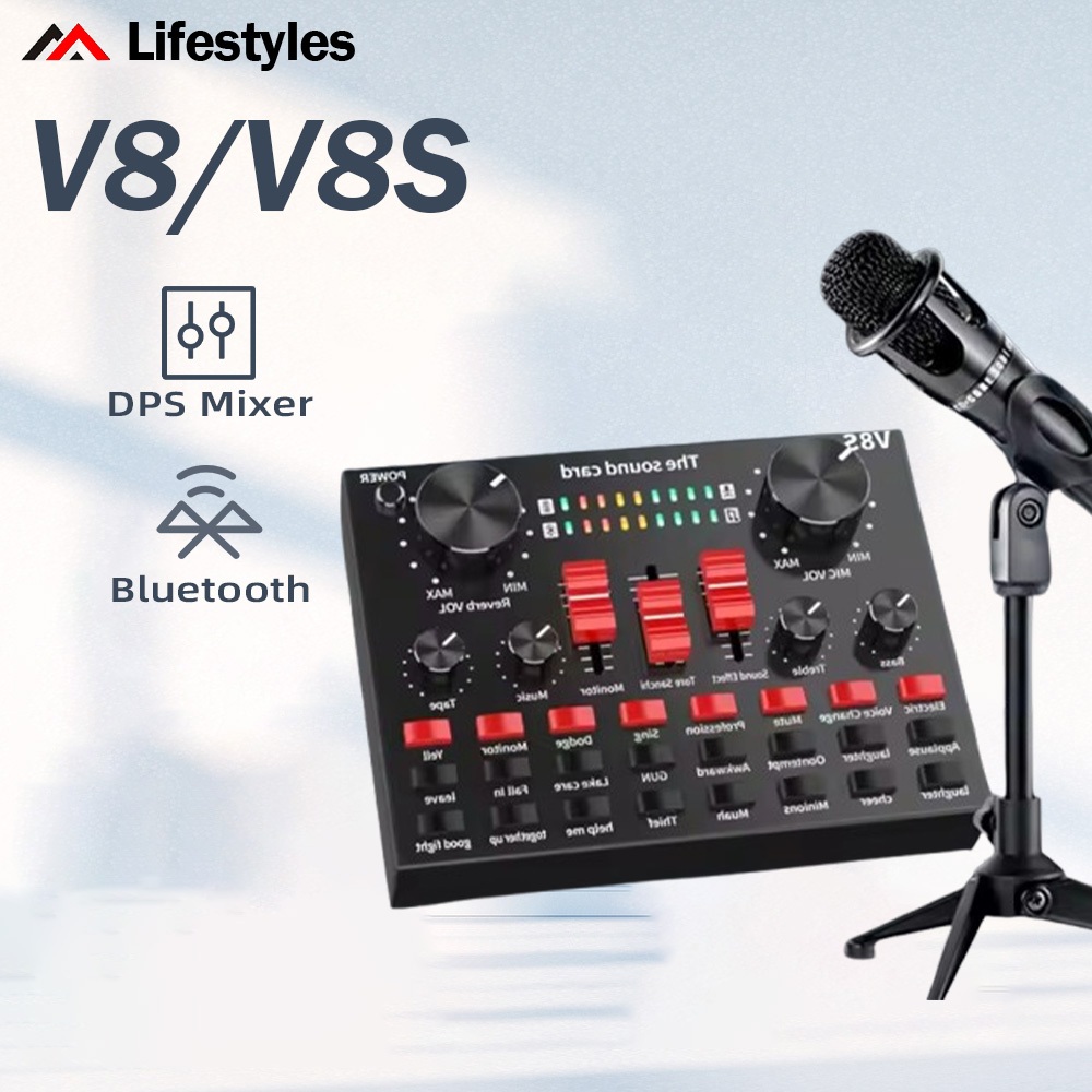V8 V8S BM800 F998 R8 DPS Mixir Live Sound Card with Blutooth 16 Sound 9 Knobs Microphone Full Set for Live/Laptop/Phone