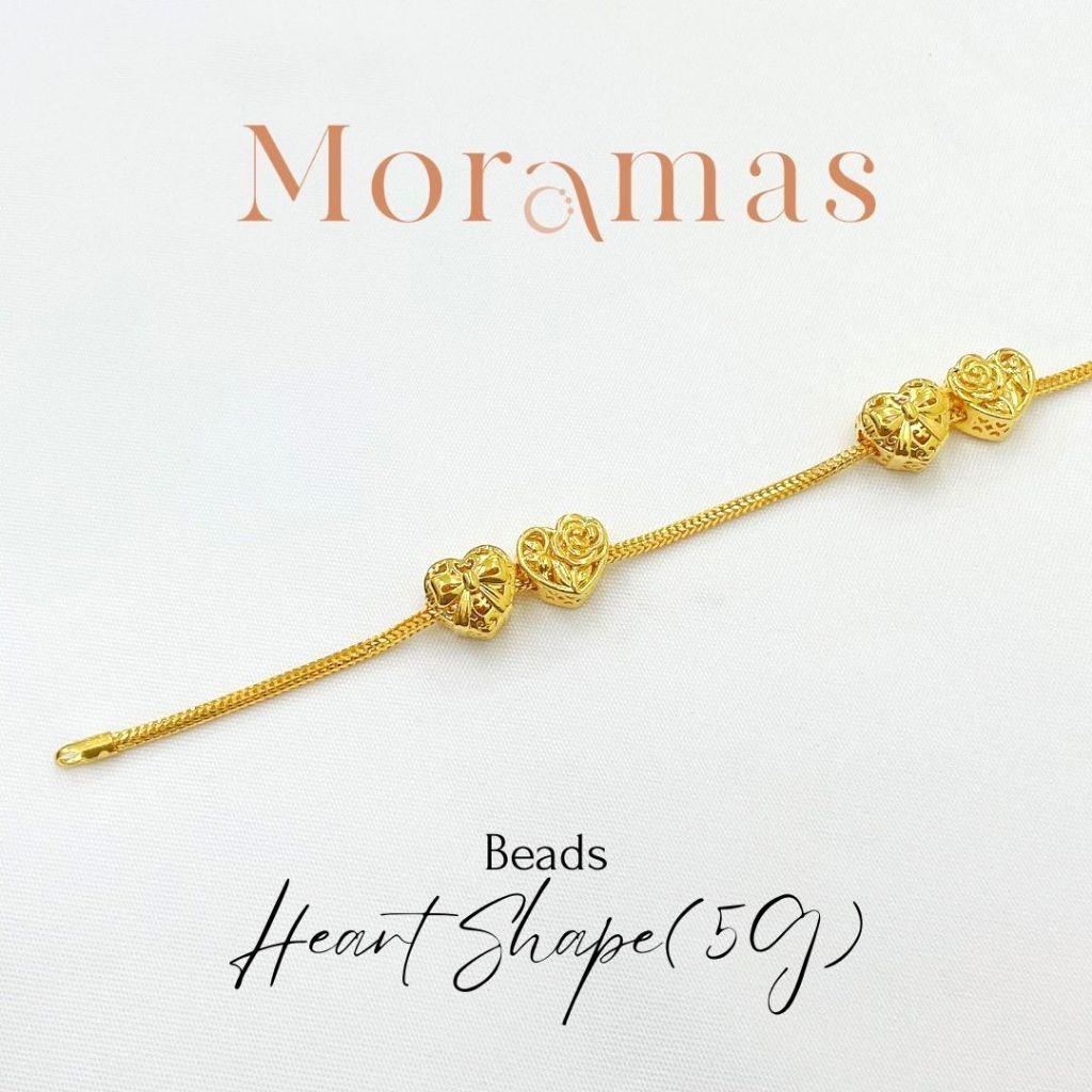 Moramas (5G) Hollow HEART Beads 916 Gold/ (5G) Beads BENTUK HATI Kosong Emas 916/爱心形串珠916金 #Charm