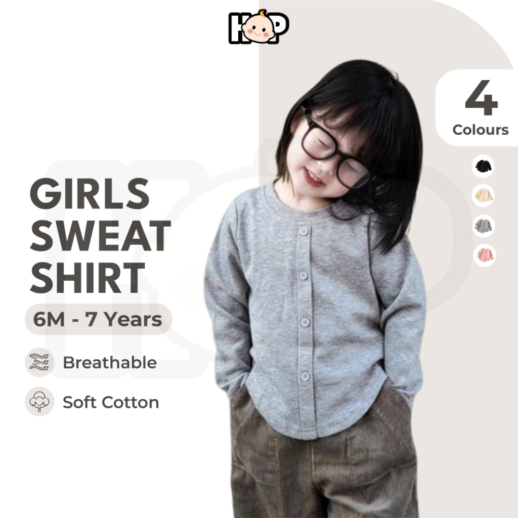 [6M-7Y] Girls Long Sleeve Shirt Baju Budak Perempuan Blouse Korean Style Kids Top Casual Baju Baby