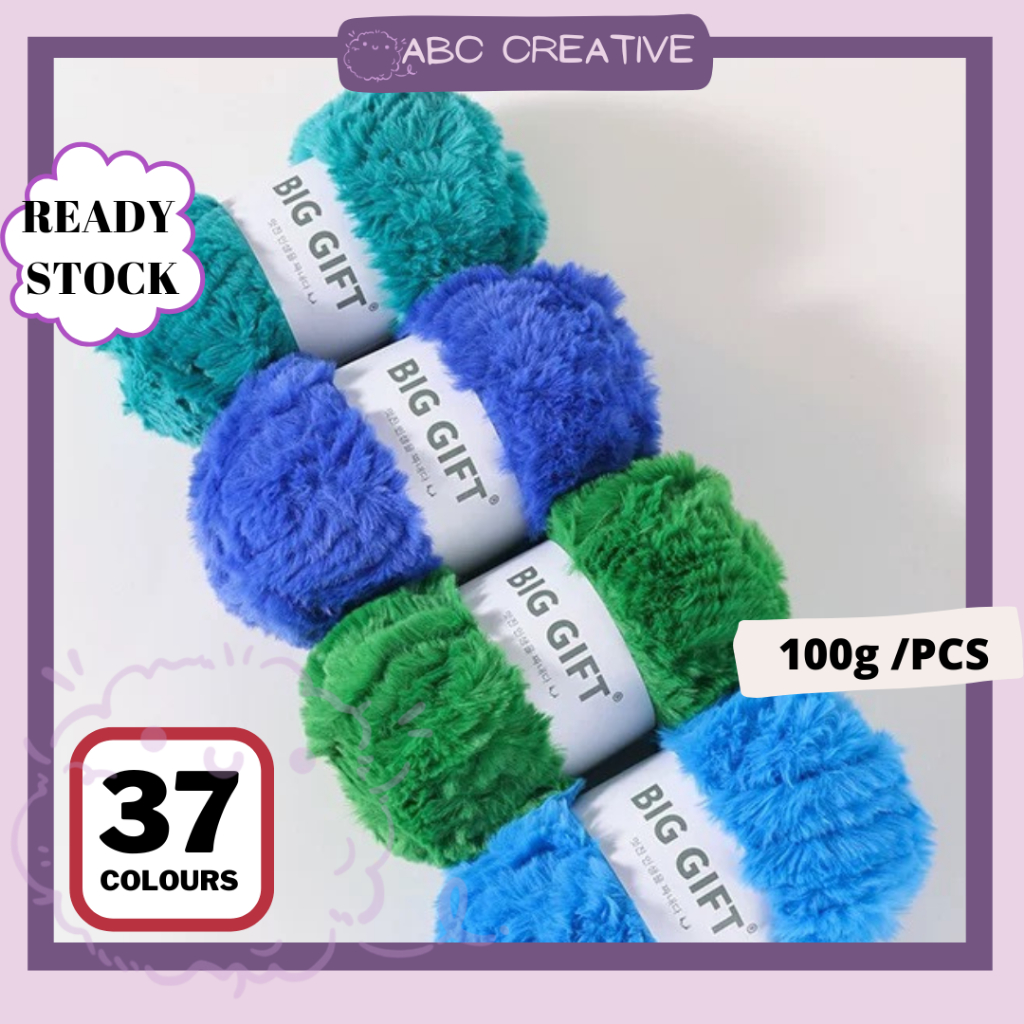 (100g 1.5mm) 37 Colours | BIG GIFT Fuzzy Yarn | Soft Fluffy Yarn for Crochet Hat Bag | Ready Stock 皮草线