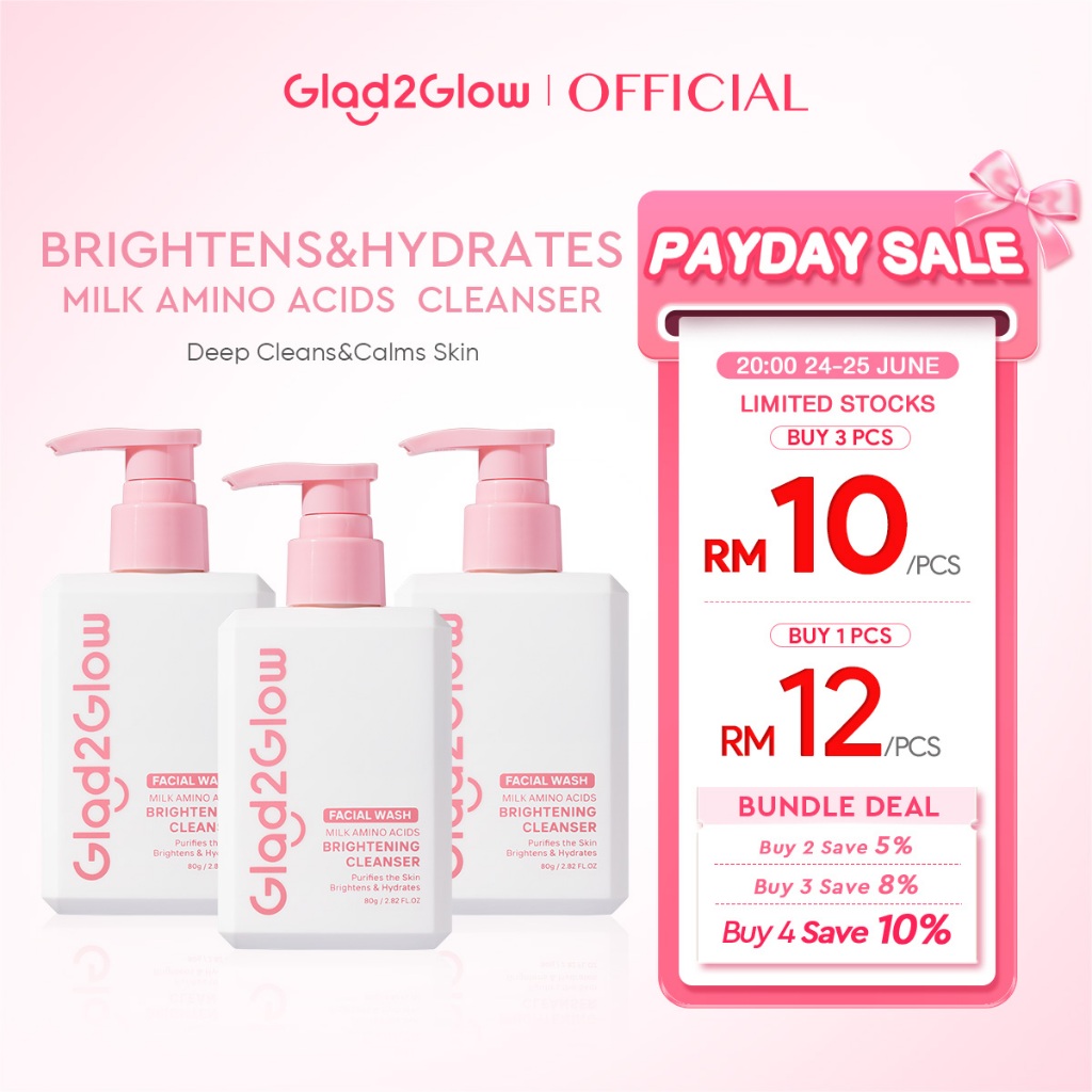 Glad2Glow Milk Amino Acid Gentle Cleanser Face Wash Brighten Hydrating pencuci muka skincare facial wash Oil Control