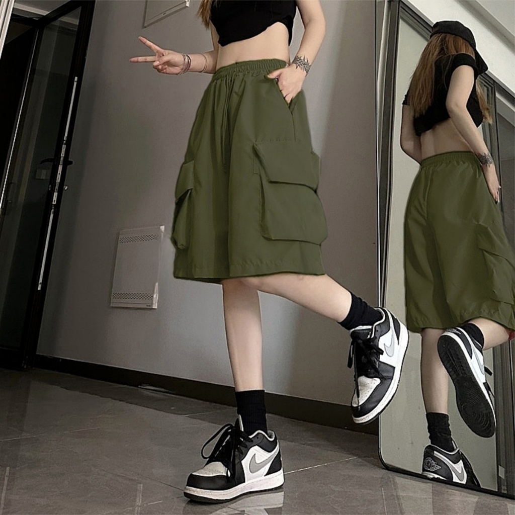 ?S-5XL?American-style cargo shorts casual Women Baggy Seluar pendek cargo flap pocket High quality seluar kargo?BABAOTU?