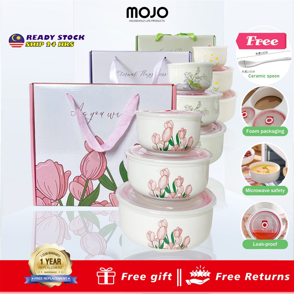 Bohemian Bowl Container Set Ceramic Bowl Set Bowl With Lid Giftbox Doorgift Mangkuk Keramik