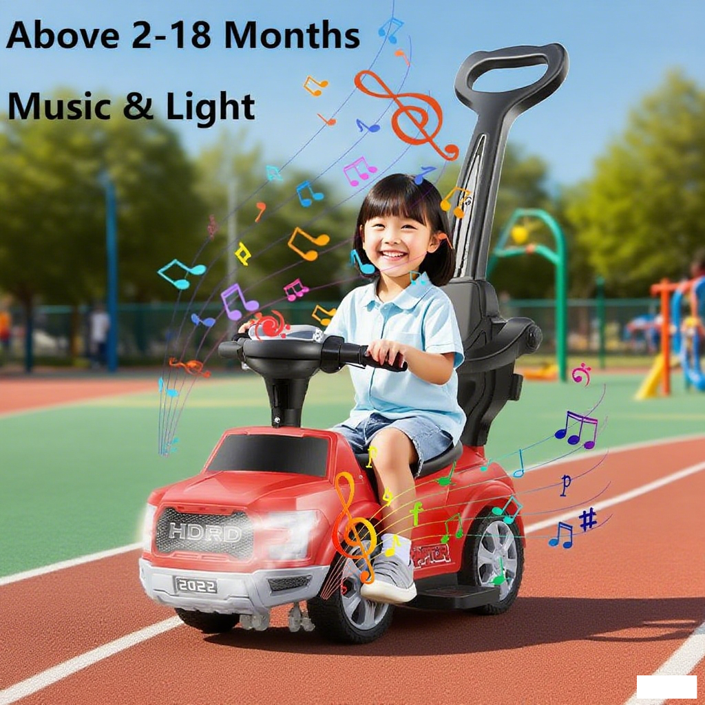 3 in 1 Baby Push Car With Handle Horn Child 4 Wheels Music & Lights Ride Scooter On Kids Kereta Mainan Elektrik Budak
