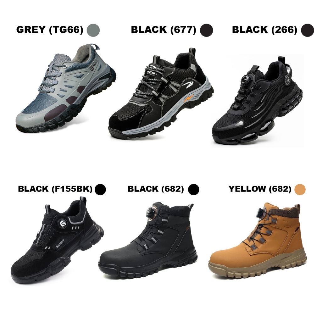 Kasut Safety Low-Cut Anti-Smashing, Anti-Piercing, Breathable Protective Steel Toe Cap - TG66 /677 / 266 / 682 / F155BK
