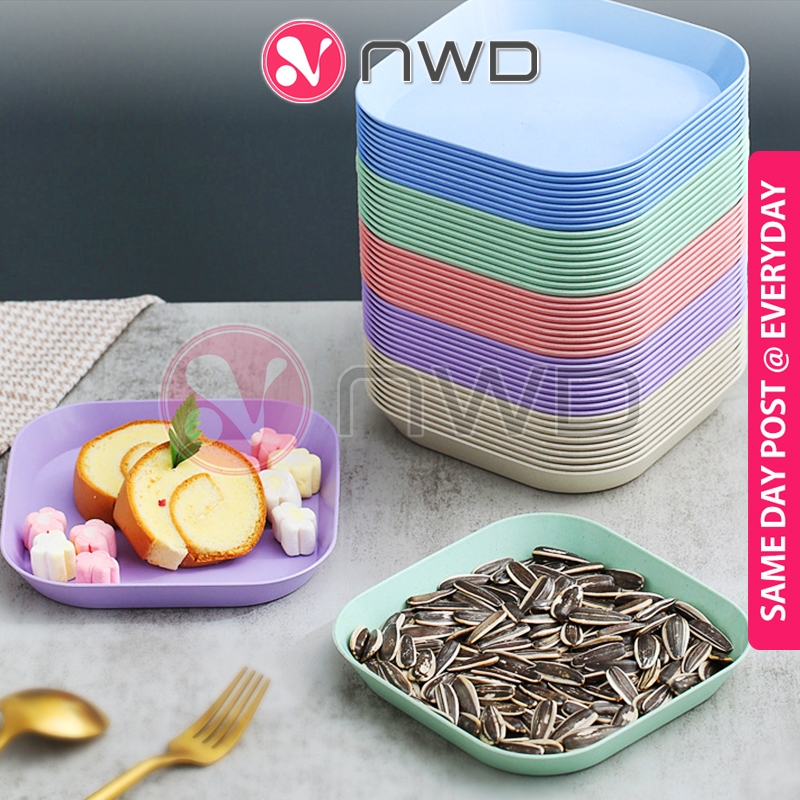 《 》 Square Flat Plate Wheat Straw Dish Dessert Snack Flavor Bone Pinggan Kecil 小麦碟 NWD