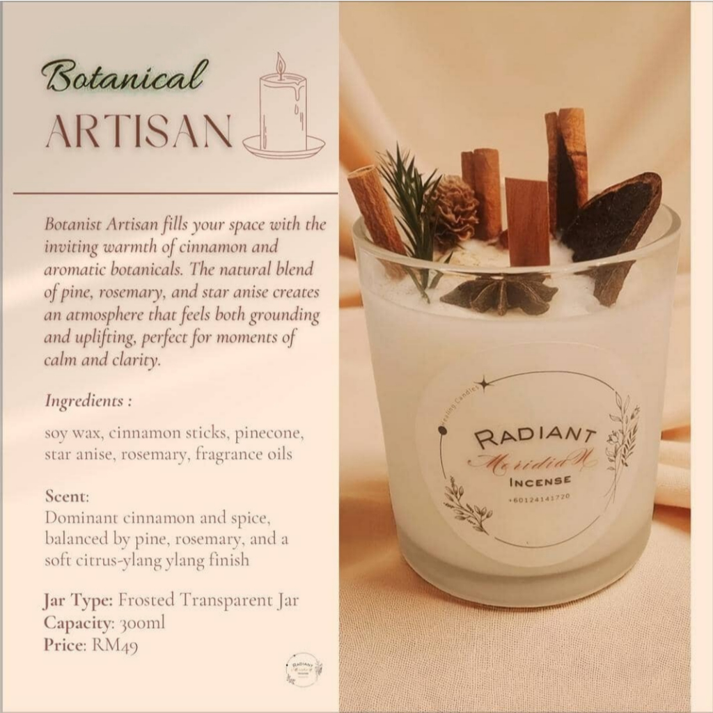 Botanical Artisan Scented Candle 300ml - Cinnamon, Pinecone, Star Anise, Dried Orange & Soy Wax