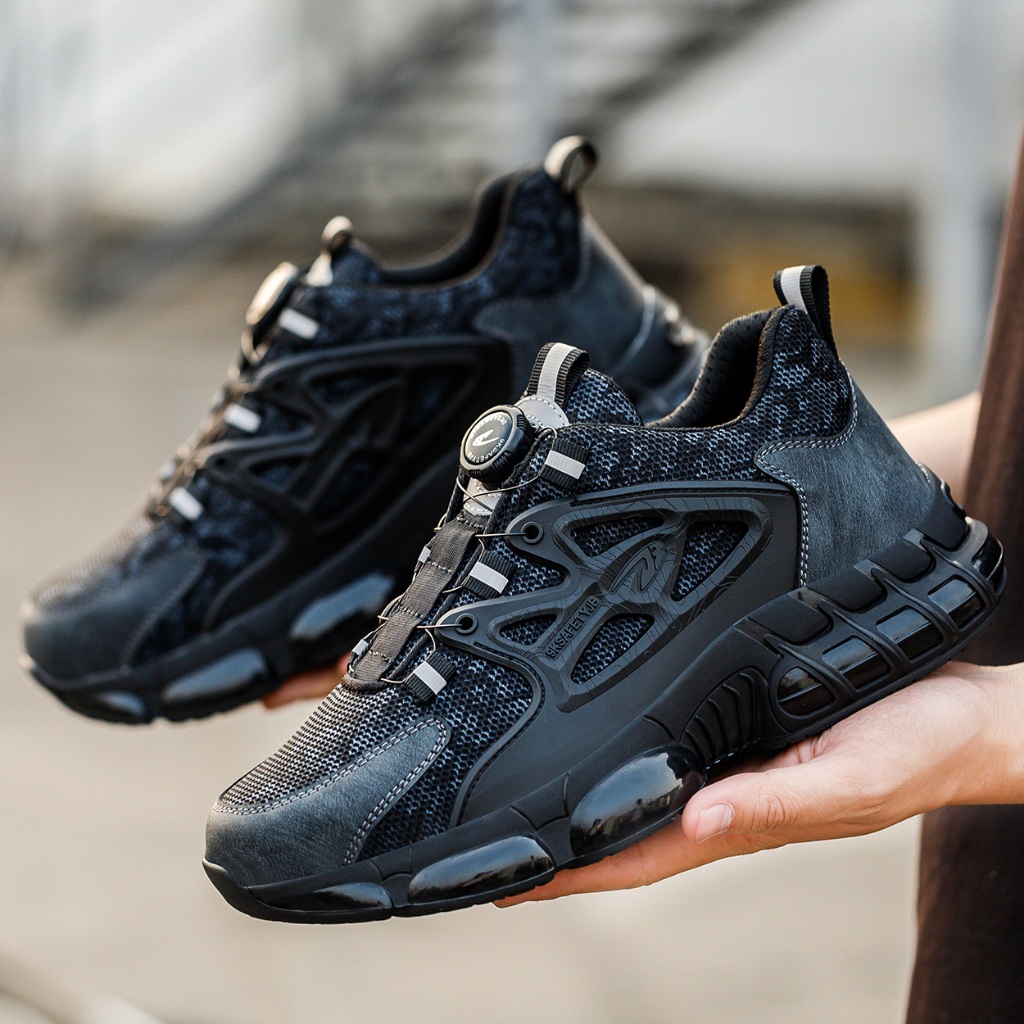 Men Safety Shoes Steel Toe Anti-puncture Steel Toe Sneakers Lightweight Breathable Safety Boots in Black