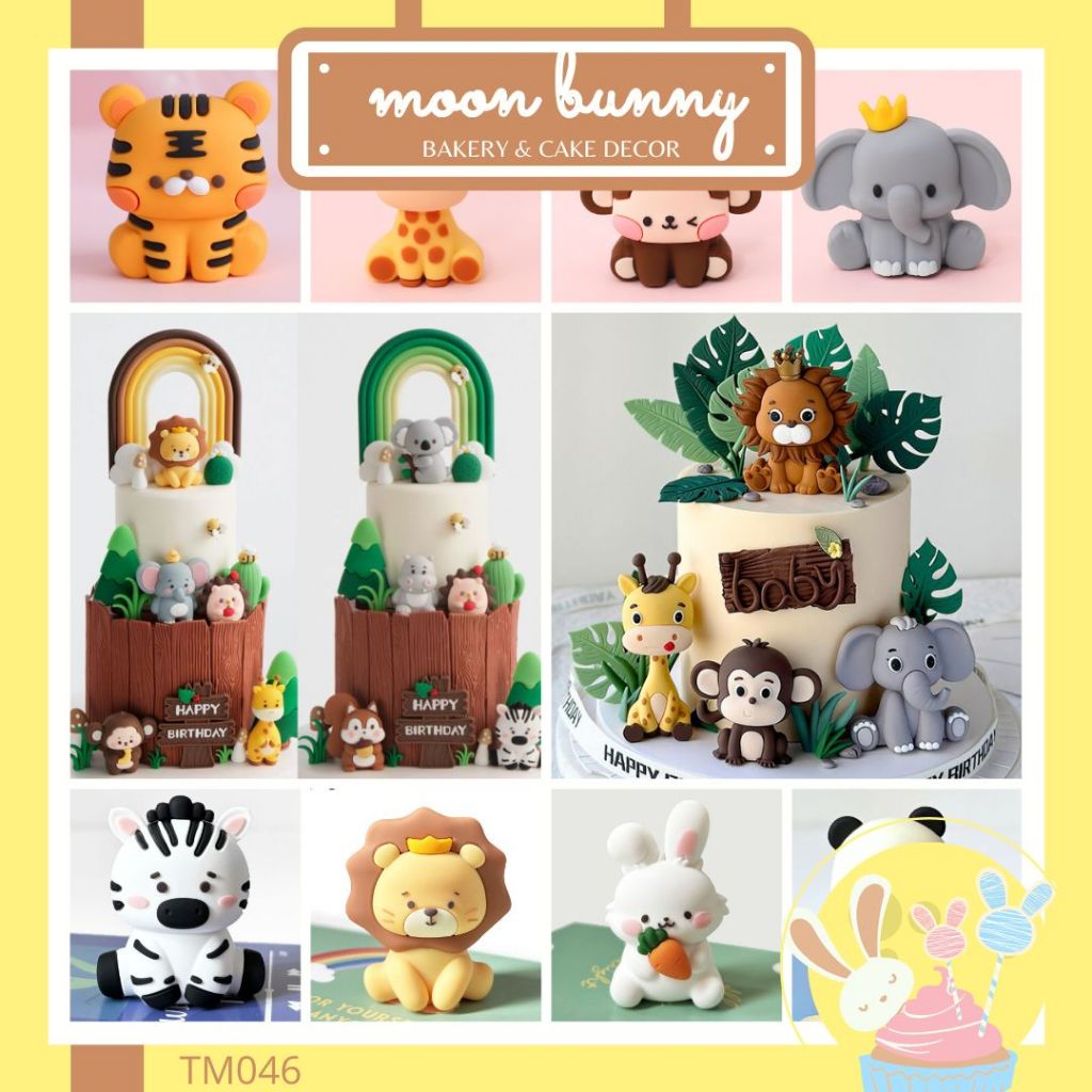 New Safari Animal Cake Topper Decoration Birthday Cake Zoo Farm Animals Toy Tiger Giraffe Lion 森林农场小动物蛋糕摆件装饰 TM046