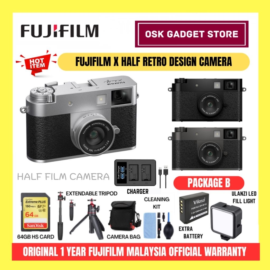 Fujifilm X Half X-Half Retro Half Film Digital Camera | Bundle Package | 1 Year Fujifilm Malaysia Official Warranty