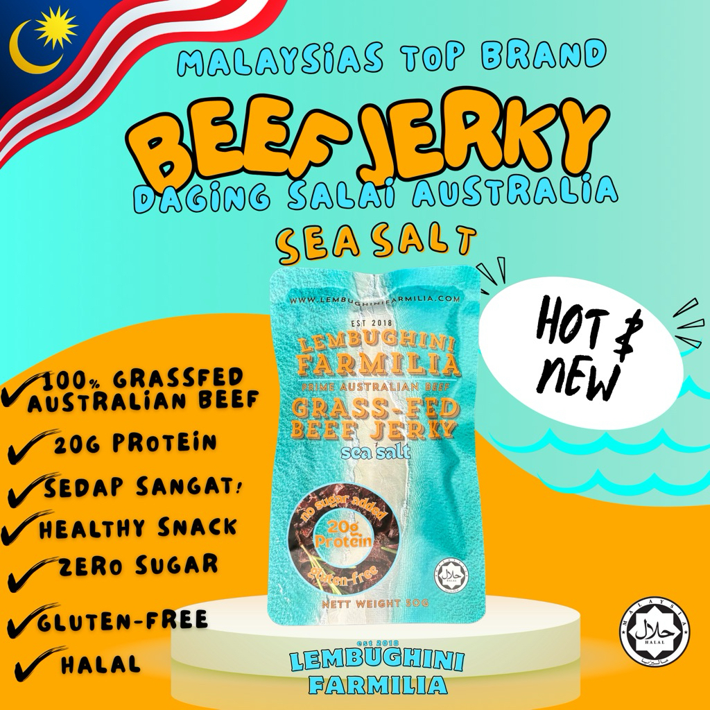 Halal Australian Grass Fed Beef Jerky - Sea Salt 100% sugar free
