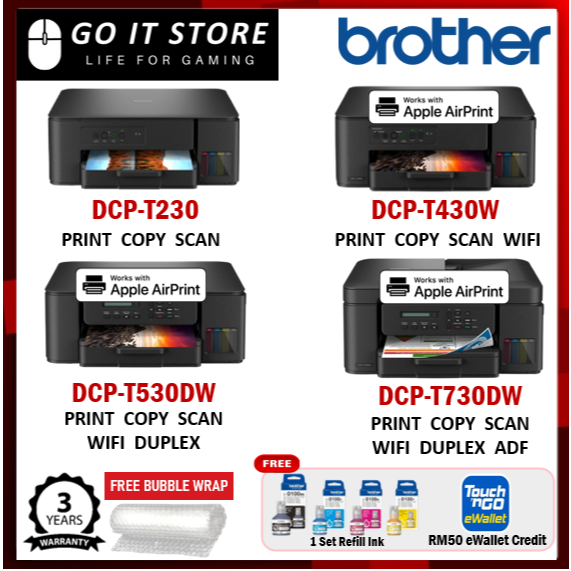 Brother DCP-T230 / DCP-T430W / DCP-T530DW / DCP-T730DW A4 3-in-1 Wireless Airprint Inkjet Printer Ink Tank -T230 T430W T