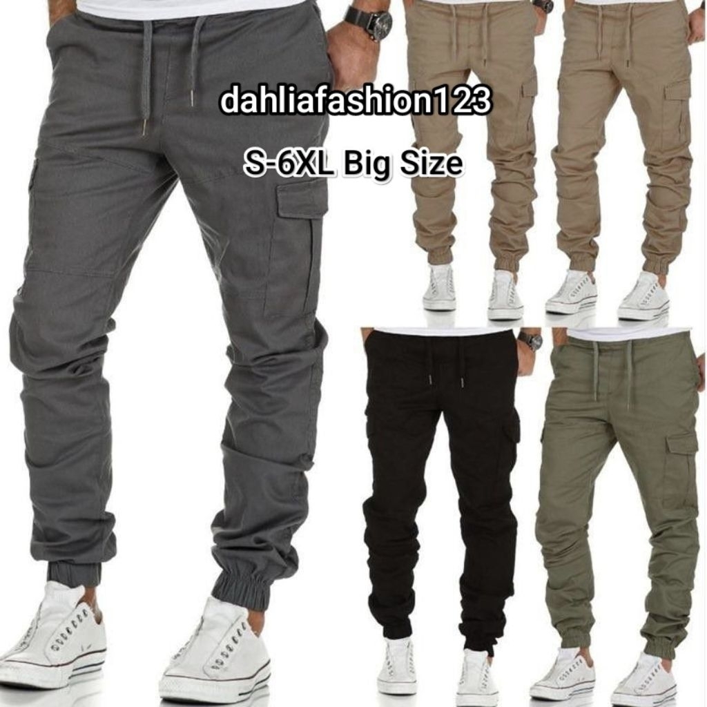 READY STOK H.M Seluar Kargo Jogger Dengan SLACK 6 Poket CARGO Seluar Multi Pocket Seluar Kerja