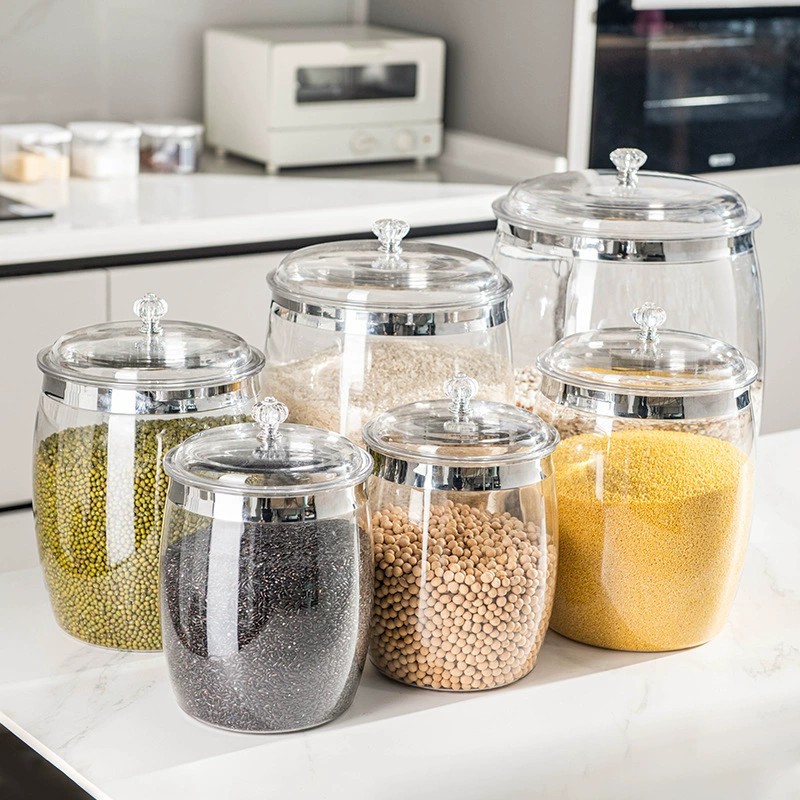 2PCS/SET Airtight Plastic Container Large Capacity Transparent Leakproof Jar Spices Kitchen Storage