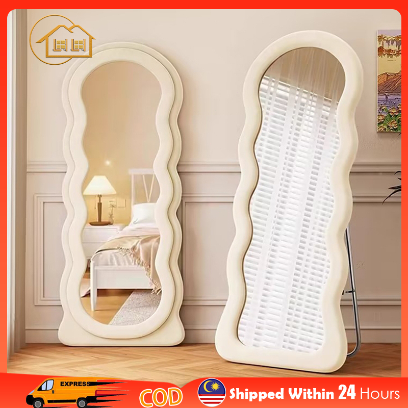 Cermin Panjang Standing Long Mirror Nordic Wave Dressing Full Length Mirror Home Decor Stand Full-Length Mirror Wall 全身镜