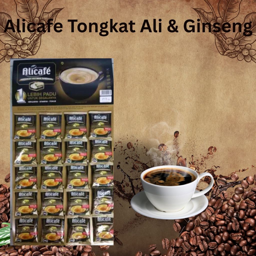 Alicafe Tongkat Ali & Ginseng 1 Papan (20 Paket x 30g)-Kopi No.1 di Malaysia-HALAL
