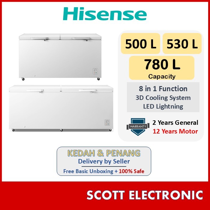 [Delivery By Seller Kedah & Penang] Hisense 500L 530L 780L Chest Freezer Freezer Beku