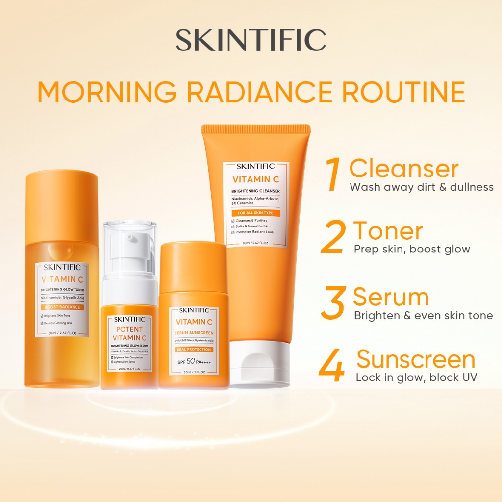 SKINTIFIC Vitamin C serum sunscreen SPF50+ PA++++ Brightening Duo Antioxidant UV Protection Tinted Sunscreen
