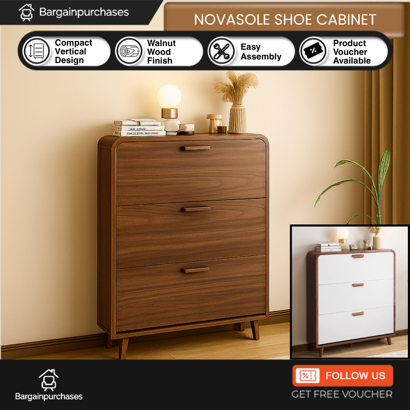 Novasole - Single & Double Layer - 3 Level Modern Stylish Shoe Cabinet - Rak Kasut - Up to 36 shoes