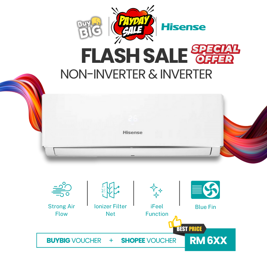 ️Hisense Aircond 1HP/1.5HP/2HP/2.5HP Inverter R32 Air Conditioner(AN09CBG/AN10DBG/AI10KAGS/AI10TUGS) PWP Installation