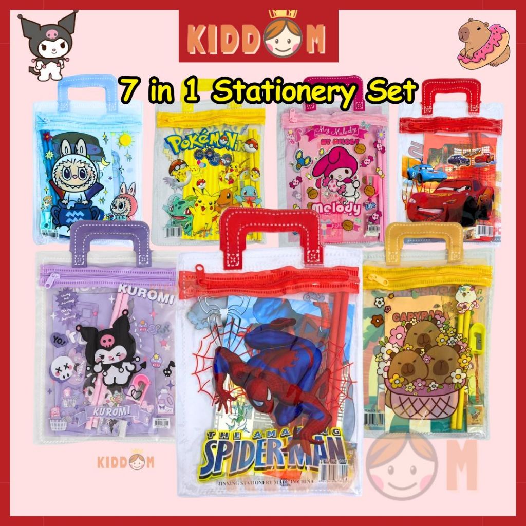 KIDDOM 7 in 1 Kids Cartoon Stationery Gift Set Birthday Set Goodies Bag Stationery Set Alat Tulis Kanak Set Hadiah budak