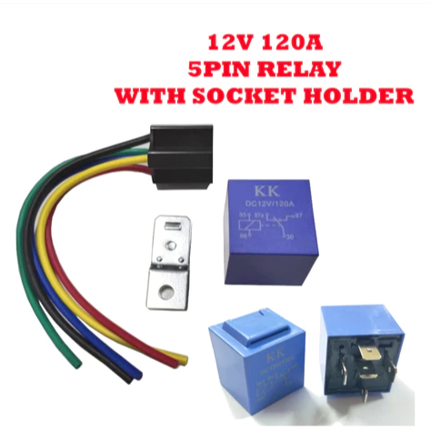 Car Relay 5Pin Socket 12V 80A Horn Headlamp Headlight Spotlight Relay Socket Lampu Kereta Spare Part