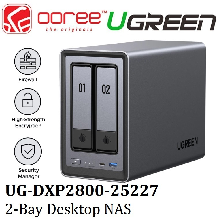 UGREEN NASYNC DXP2800 2-BAY DESKTOP NAS, INTEL N100 QUAD-CORE CPU, 8GB DDR5 RAM, 2.5GBE, 2 * M.2 NVM