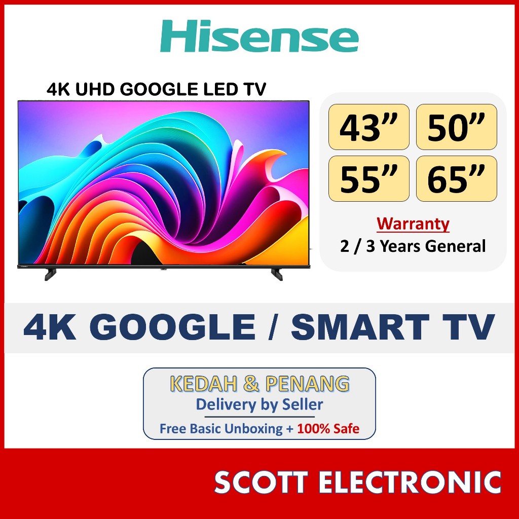 (Free Shipping) Hisense 50" 55" 65"  4K UHD Google Tv