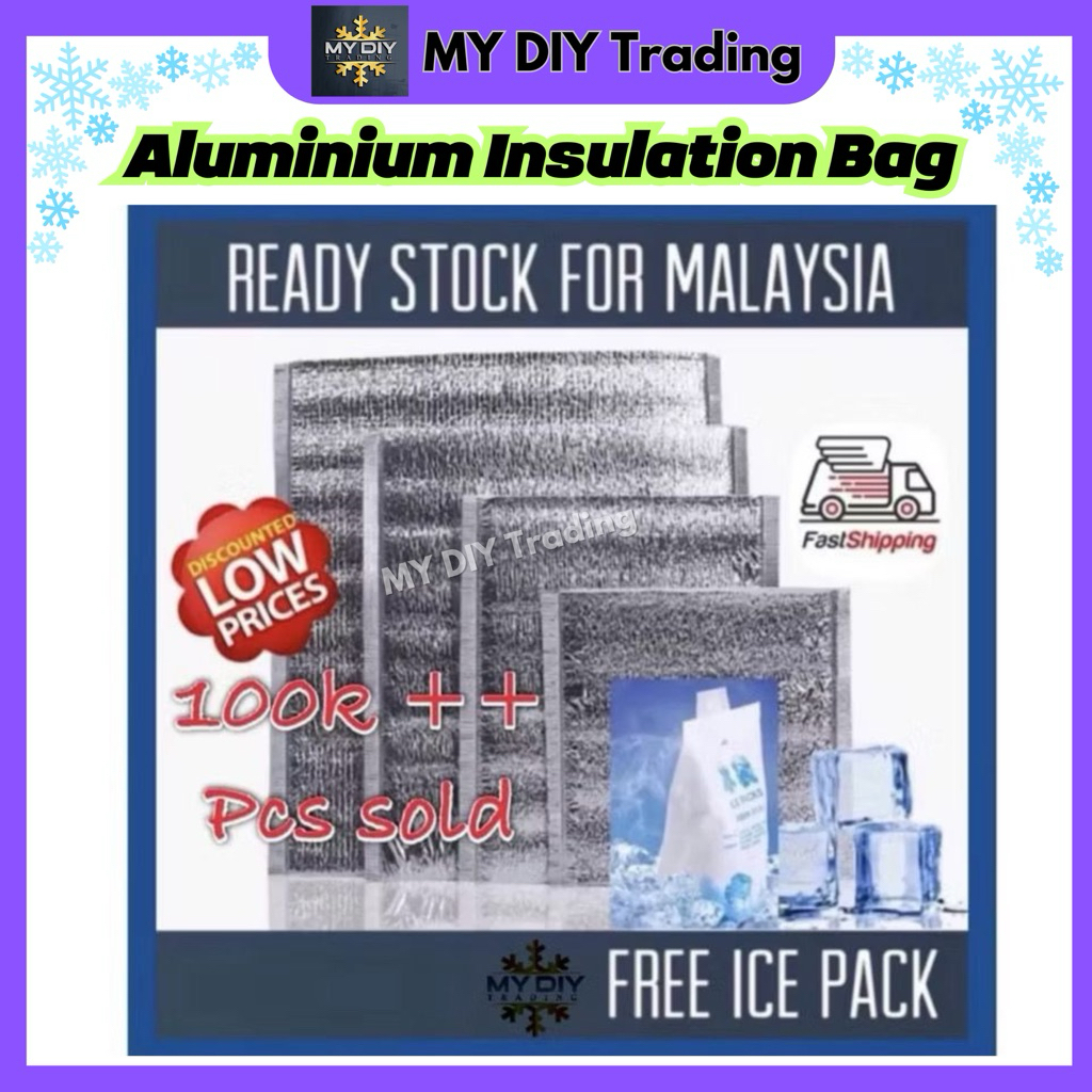 READY STOCK Aluminium Insulation Bag / Aluminium Cooler Bag/ Free ice pack / Food Aluminium Foil食品保温冷藏袋