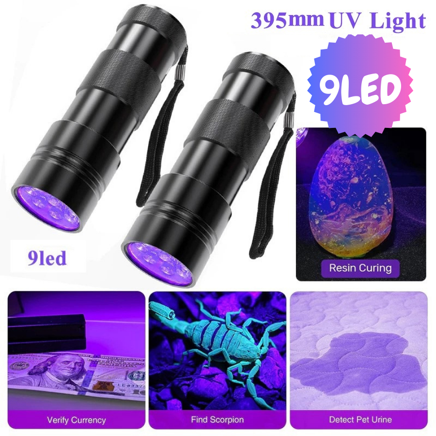 HOMIEE 9 LED UV Lampu Flashlight Ultra Violet Purple Pet Urine Fungus Stains Bed Bugs And Scorpions