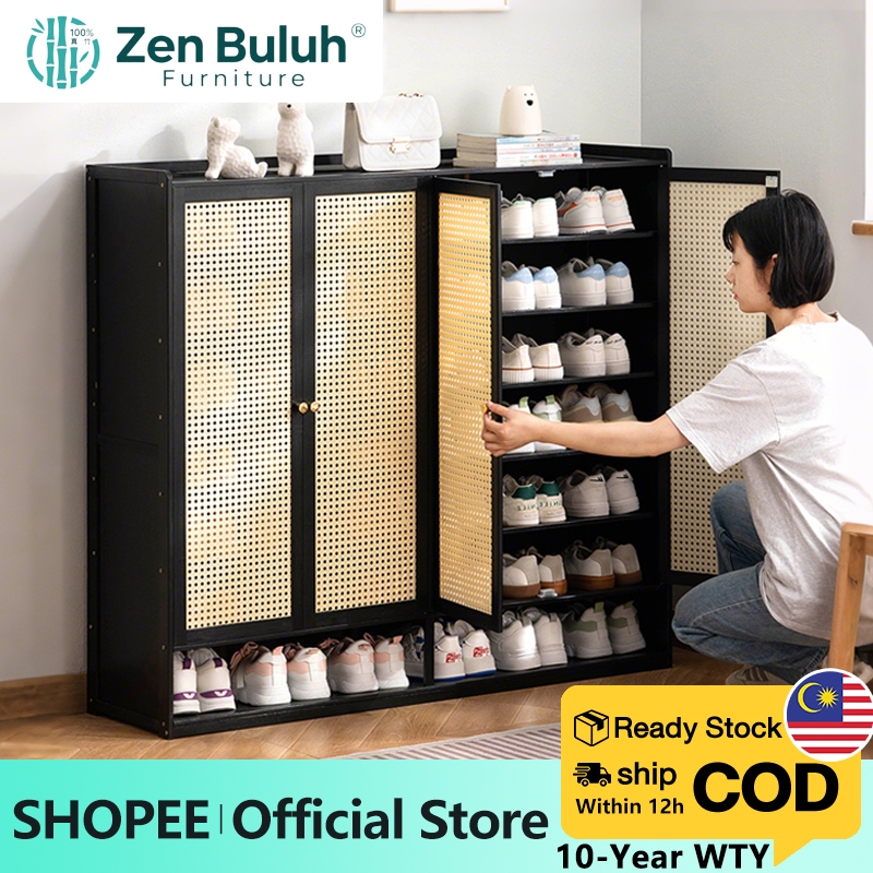 【100mboo】Rattan Shoe Cabinet Almari Kasut 鞋柜 鞋架 - Black
